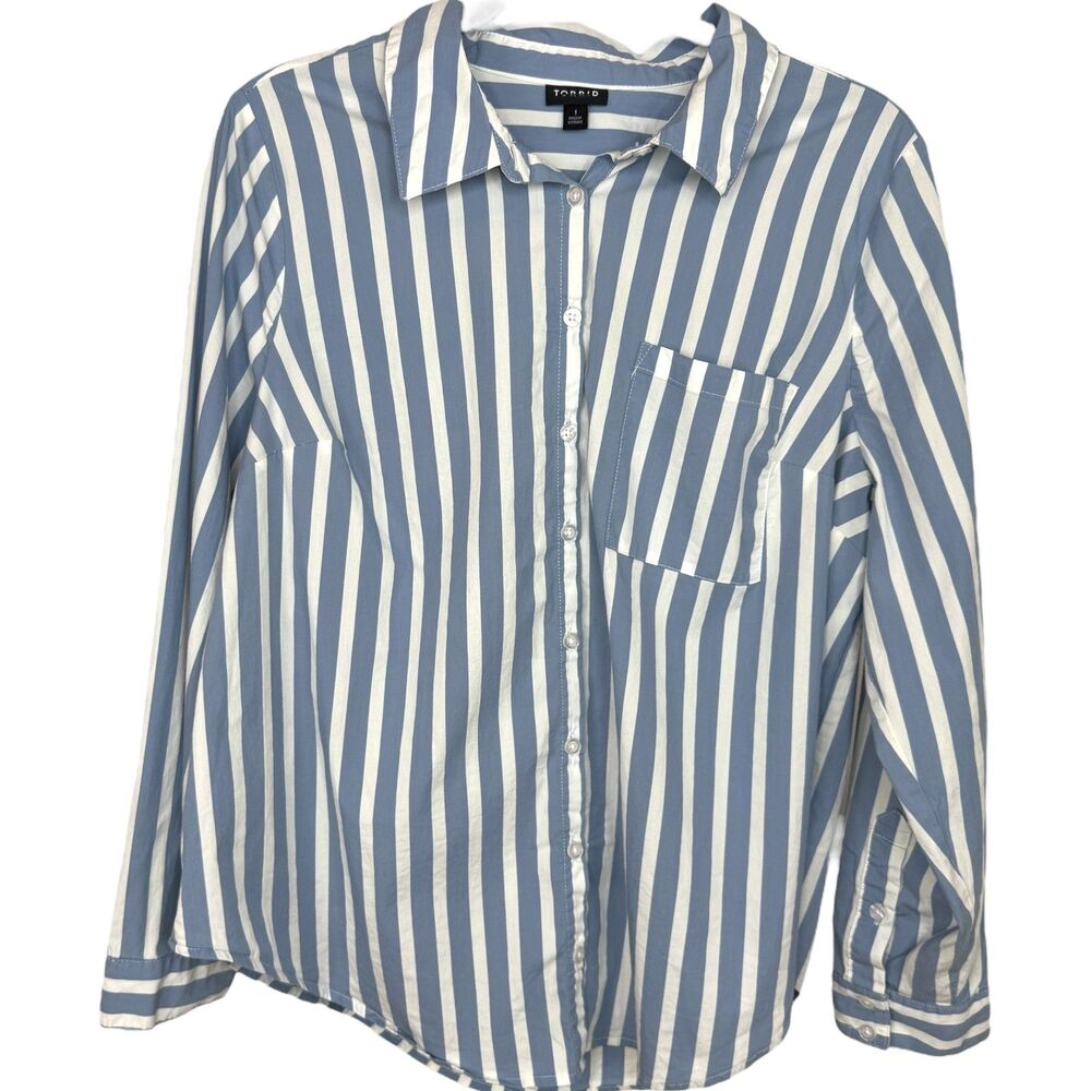 Torrid Blue and White wide vertical stripped button down shirt Plus Size 1X